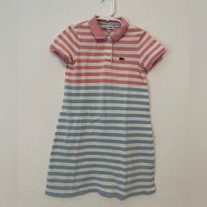 Lacoste Kids Pink and Blue Striped Polo Dress